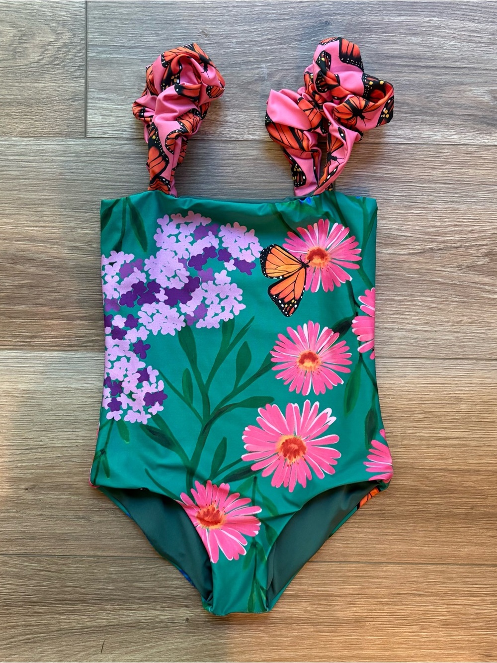 Pepita & Me Girls Bamba One Piece Swimsuit Size 6 Butterfly Floral Ruched Straps